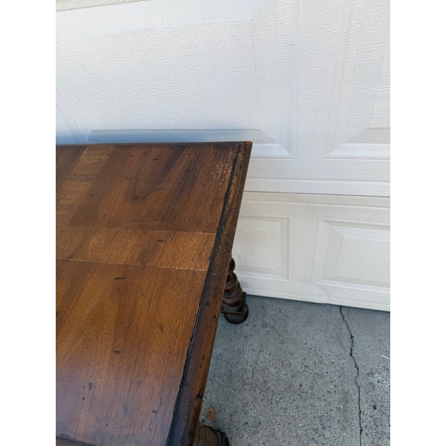 Brown Vintage Jacobean Revival Walnut Console Table With Turned Legs and Stretcher Base For Sale - Image 8 of 12