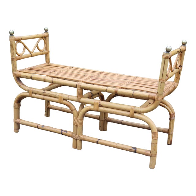 Vintage Italian Rattan Bench, 1960 For Sale