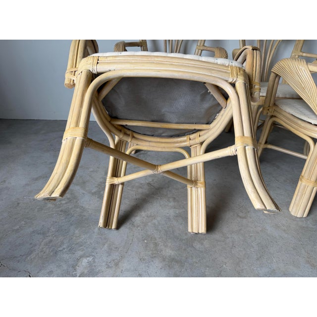 Vintage Boho Chic Coastal Rattan & Leather-Wrapped Dining Chairs – Set of 4 For Sale - Image 11 of 12