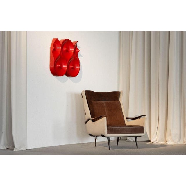 Wall sculpture designed and made by joaquim tenreiro, brazil 1984. This extraordinary abstract carved sculpture represents...