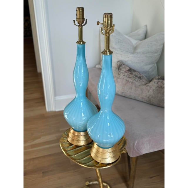 1950s 1950s Murano Empoli Blue Table Lamps - Pair For Sale - Image 5 of 5