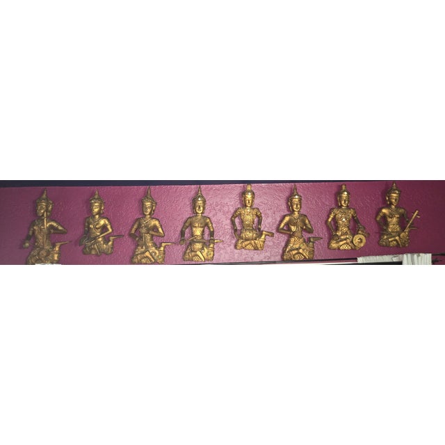 Set of 8 Vintage Thai/Burmese Gilt Wood Carved Figures For Sale - Image 10 of 12