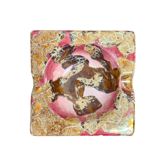 A striking mid-century ceramic ashtray by Louçarte of Portugal, featuring the maker's signature hand-painted organic glaze...