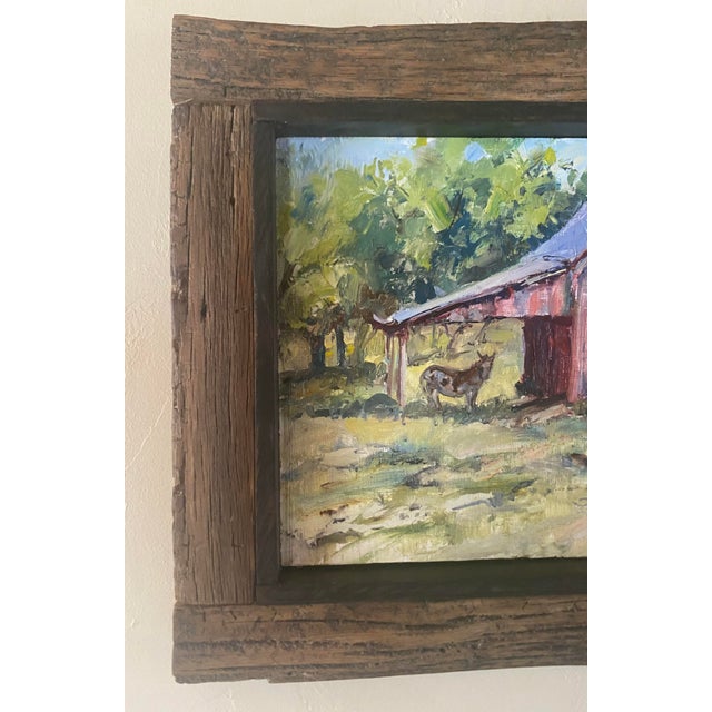"Seeking Shade" ~ Lorie Batson, Original Oil Painting. A Quiet Farm Scene With a Mini Donkey Seeking Shade Under an Old Barn Roof. For Sale - Image 6 of 8