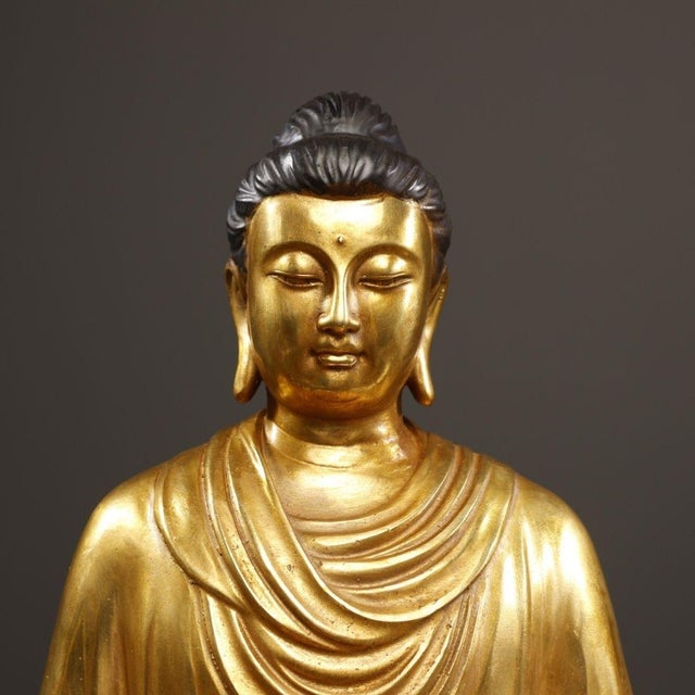 Late 19th Century Gilt Bronze Buddha Statue, Seated Tathagata Figure, 3.27kg For Sale In Los Angeles - Image 6 of 9