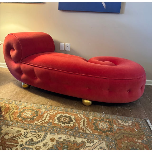 1990s Striking Scroll-End Red Velvet Chaise For Sale In New York - Image 6 of 9