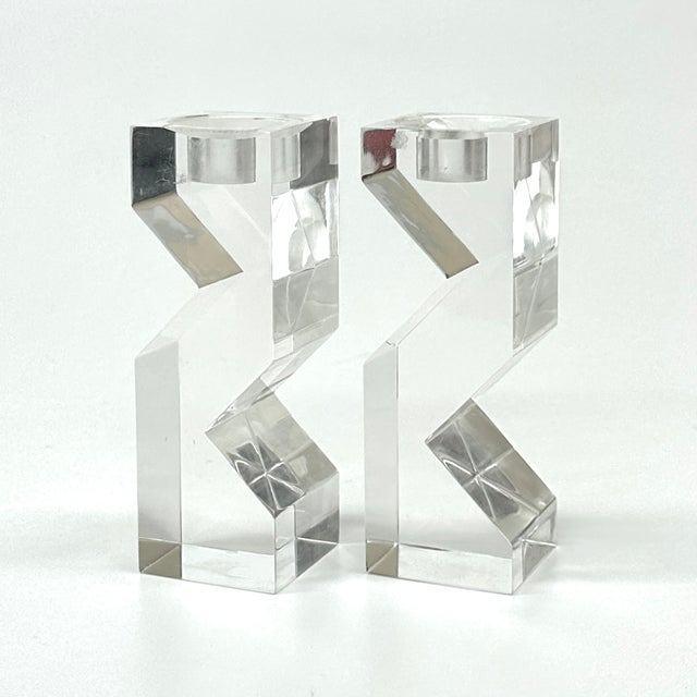 Postmodern Lucite Candle Holders Circa 1970s - A Pair For Sale In Miami - Image 6 of 7