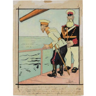 Gabriele Galantara, The Warship, Mixed Media Drawing, 1909 For Sale