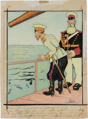 Gabriele Galantara, The Warship, Mixed Media Drawing, 1909