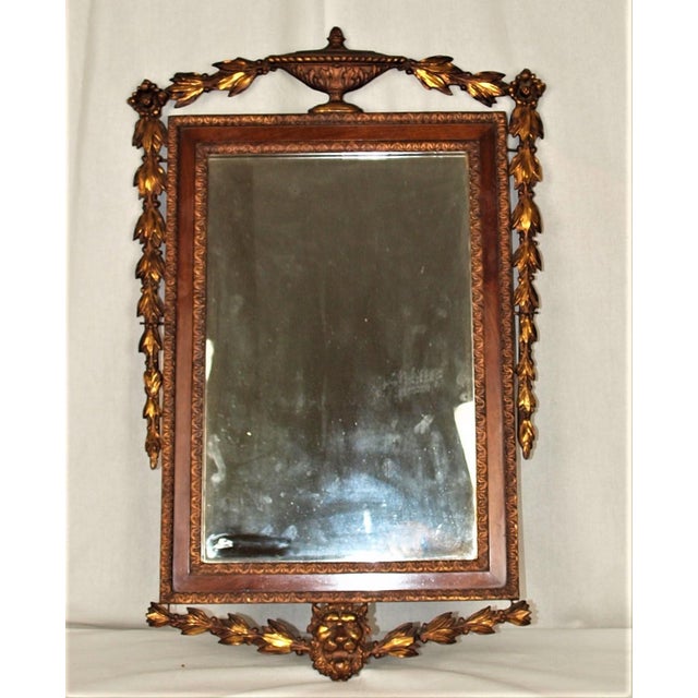 1930s Antique Neo-Classical Wooden Mirror With Gold Gilt Urn Leaves and Lion For Sale - Image 5 of 8