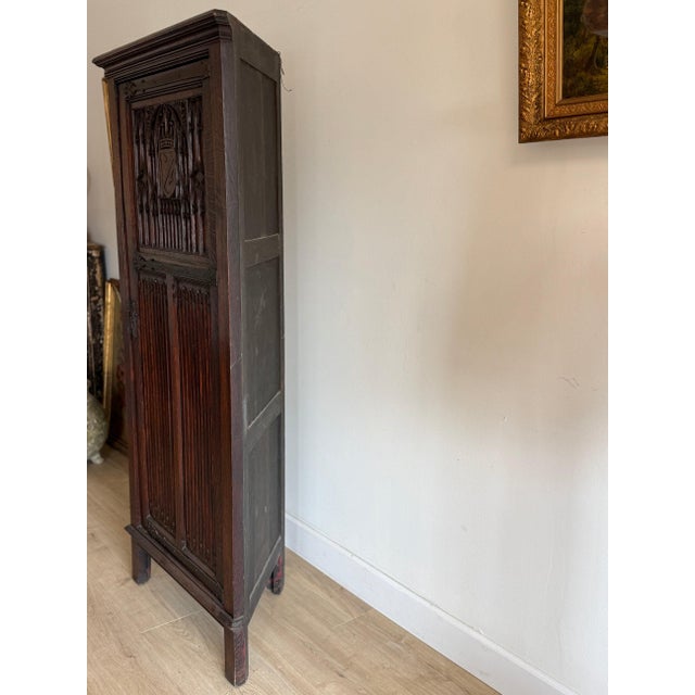 Wood Antique Gothic English Oak Corner Cabinet For Sale - Image 7 of 8