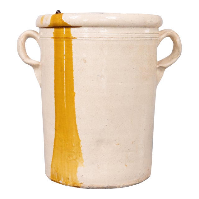 Antique 19th Century Italian Yellow Drip Confit Pot For Sale