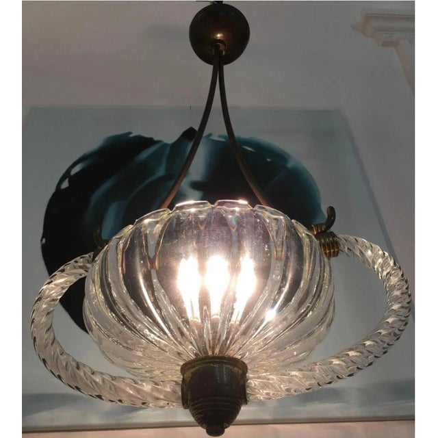 Art Deco Italian Chandelier attributed to Ercole Barovier, Murano, 1940s For Sale - Image 3 of 11