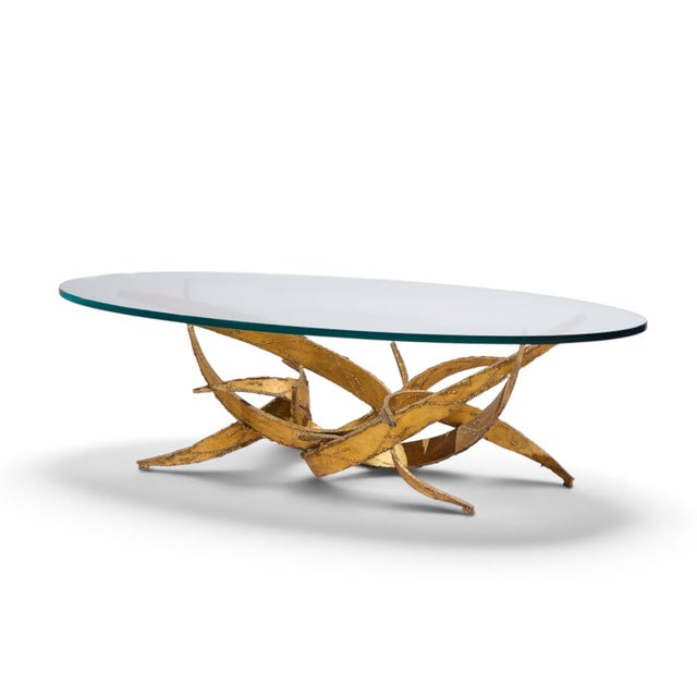 Bronze Silas Seandel Brutalist Mid Century Glass and Gilt Bronze Coffee Table For Sale - Image 8 of 9