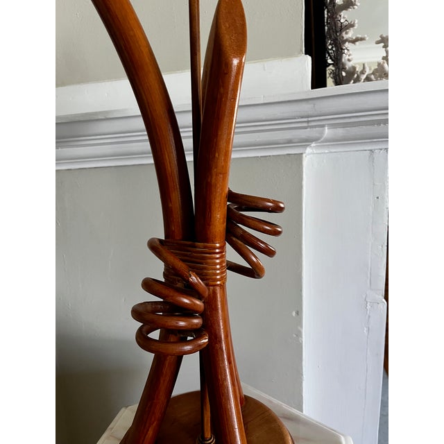 Mid 20th Century Rattan and Wood Hourglass Style MCM Sculptural Lamp For Sale - Image 5 of 7