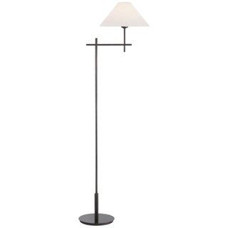 J. Randall Powers by Visual Comfort Signature Hackney Cordless Bridge Arm Floor Lamp in Bronze with Linen Shade For Sale