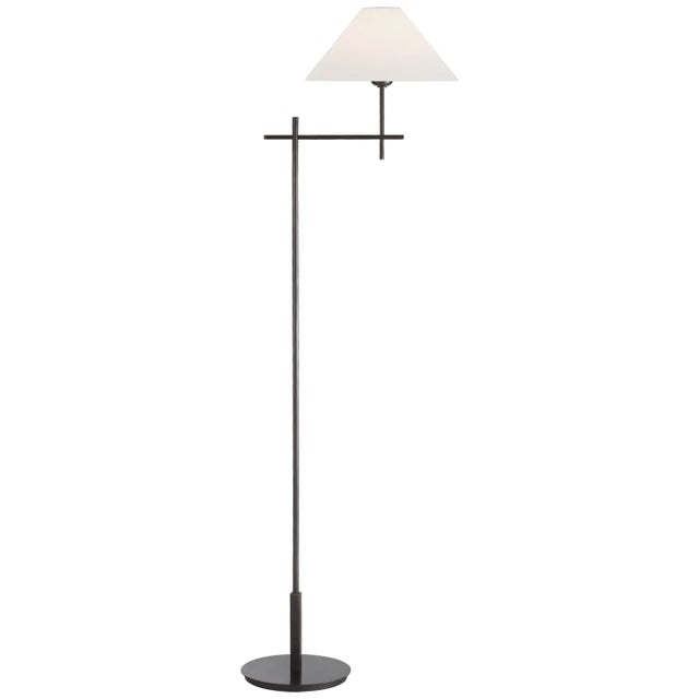 J. Randall Powers by Visual Comfort Signature Hackney Cordless Bridge Arm Floor Lamp in Bronze with Linen Shade For Sale