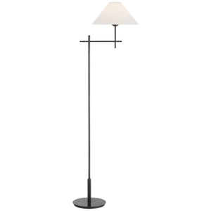 J. Randall Powers by Visual Comfort Signature Hackney Cordless Bridge Arm Floor Lamp in Bronze with Linen Shade