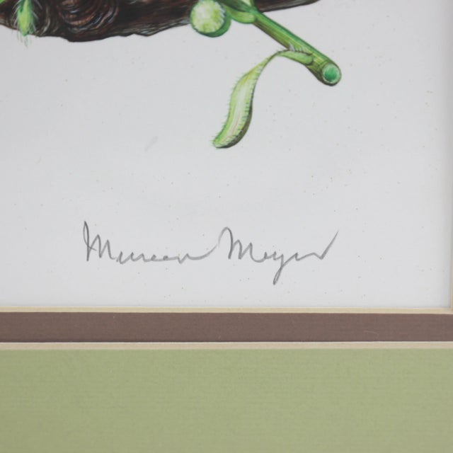 Art Deco Vintage Hand-Painted Plant Specimen Watercolor Cherry Blossom Specimen (With Frame). Signed in the Lower Right Corner For Sale - Image 3 of 10