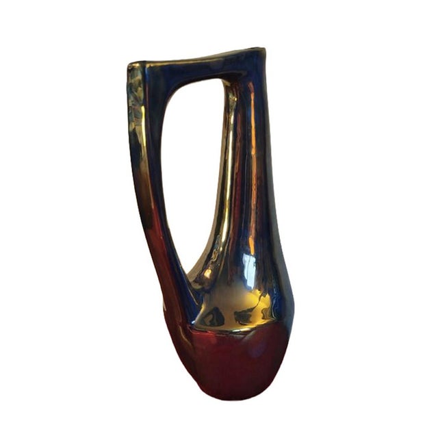 Blue 1950s Mid-Century Modern Rambervillers Cytère Iridescent Blue Stoneware Pitcher For Sale - Image 8 of 12