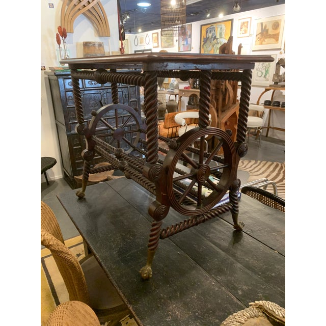 19th Century Claw Foot & Ball Twist Columnar “Boat Captain” Wheel Motif Side Table.