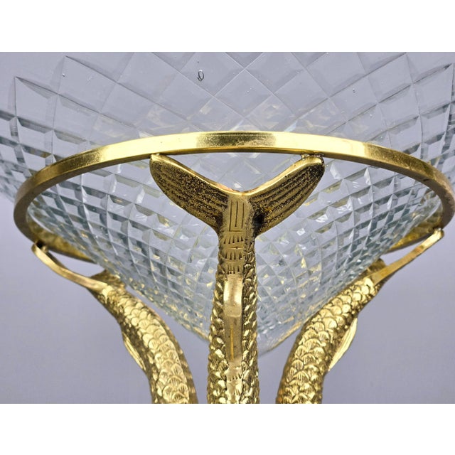 Antique French Crystal Bowl on Bronze Dolphin Koi Fish Pedestal Centerpiece For Sale In Greenville, SC - Image 6 of 10