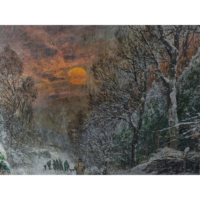 A. Gustav Schweitzer, Winter Night Landscape, Oil on Canvas For Sale - Image 12 of 16