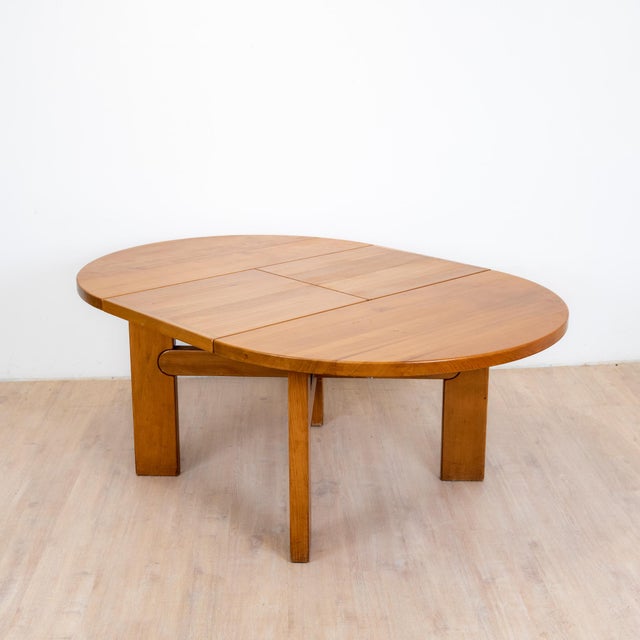 1980s Round Elm Table with Extension from Maison Regain, 1985 For Sale - Image 5 of 7