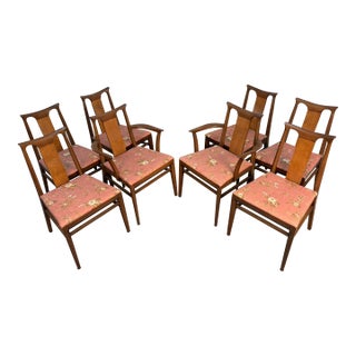 Set of Eight Mid 20th Century Floral Upholstered Walnut Dining Chairs For Sale