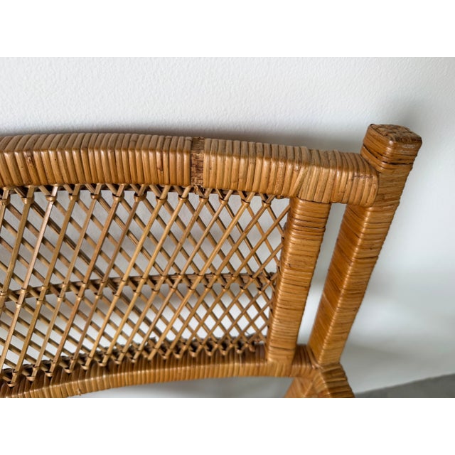 Vintage Rattan Wrapped Director’s Style Armchair With Upholstered Seat For Sale - Image 10 of 12
