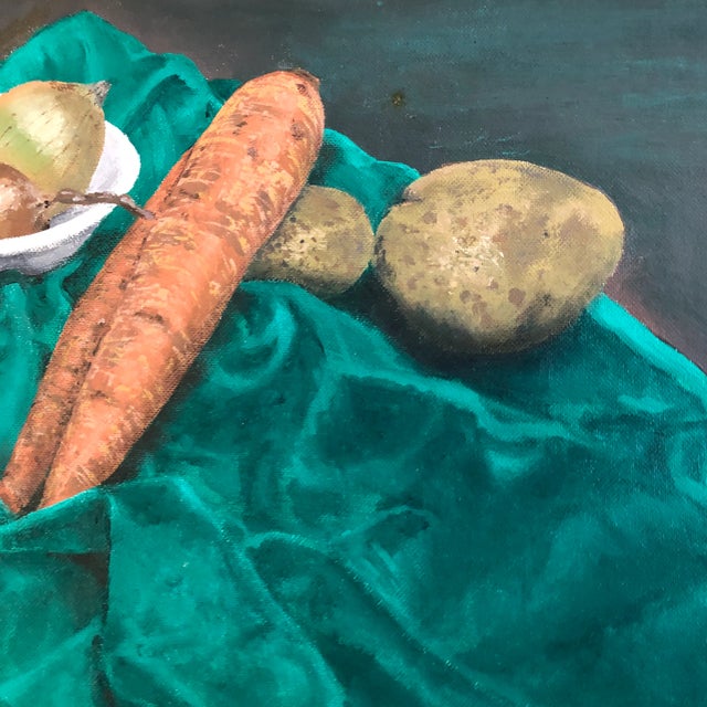 Vintage Original Still Life Vegetables on Turquoise Cloth 1970’s For Sale - Image 4 of 6