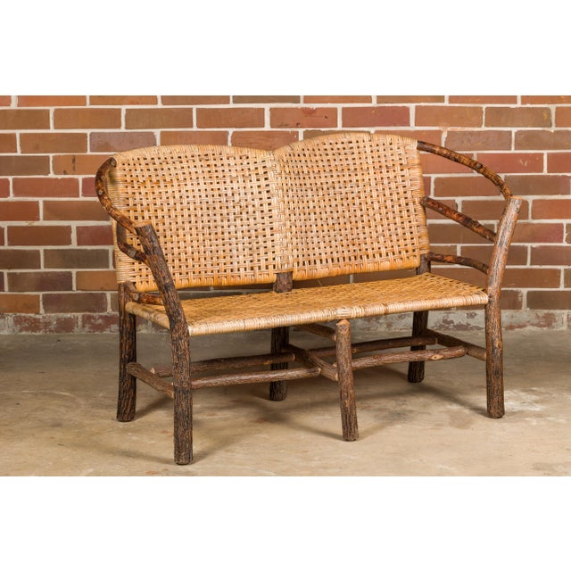Vintage Old Hickory Hoop Settee with Woven Rattan Back and Seat For Sale In Atlanta - Image 6 of 12