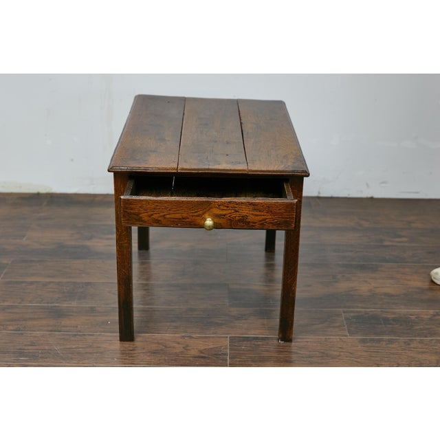 19th Century English Rustic Oak Side Table with Planked Top and Single Drawer For Sale In Atlanta - Image 6 of 12