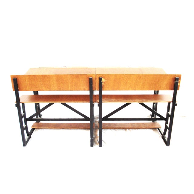 Large Wooden School Desk on Wheels with Desk Flap For Sale - Image 5 of 14