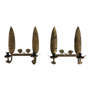 Spanish Gilt Metal Leaf Form Sconces - a Pair For Sale