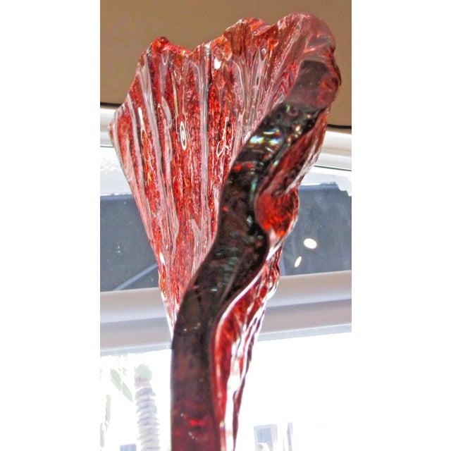 Contemporary 1980s Large 91" Flashed Red Molded Glass Wave Floor Sculpture on Steel Base For Sale - Image 3 of 13