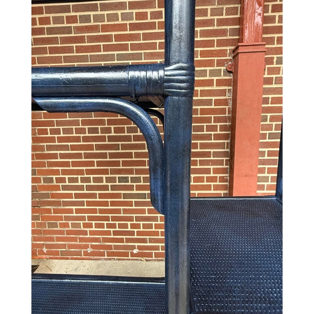 Vintage Turtle and Crane Bespoke Rattan Lapis Trellis Etagère | Hollywood Regency Chippendale Bookcase For Sale In Mobile - Image 6 of 12