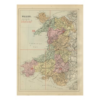 Antique Map of Wales, 1885 For Sale