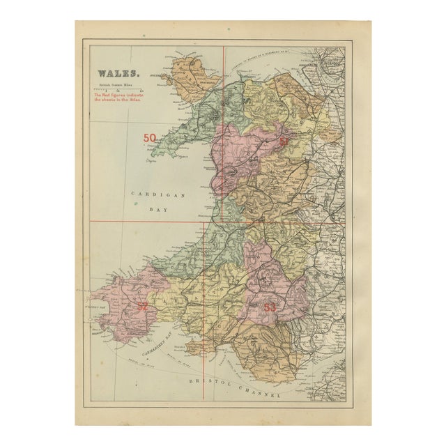 Antique Map of Wales, 1885 For Sale