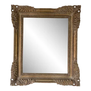 Vintage Carved Wood Gold Distressed Wall Mirror