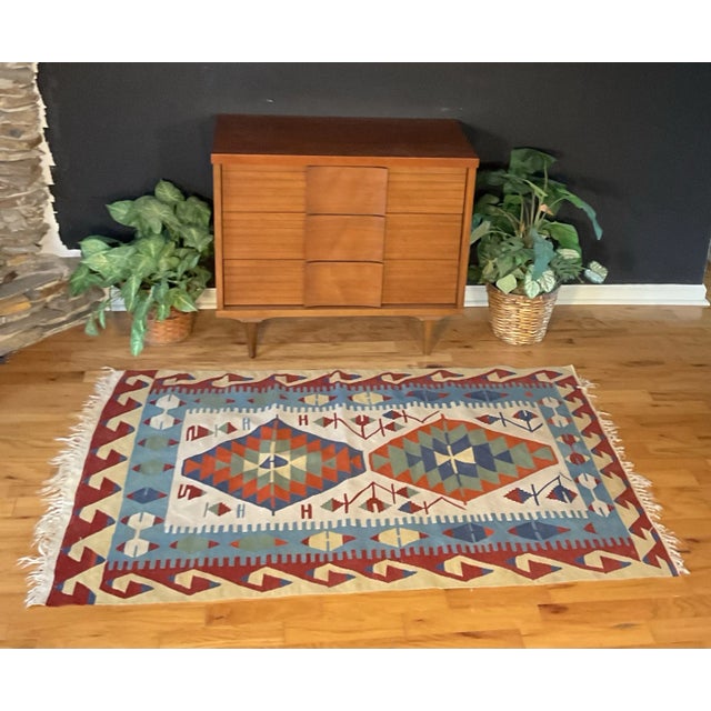 1960s Vintage Colorful Handmade Turkish Kilim Tribal Rug 64” X 43” For Sale - Image 12 of 12