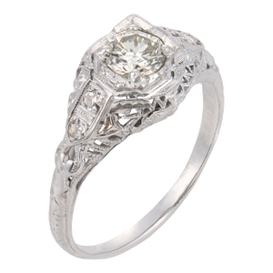 1930s Art Deco Diamond 18k White Gold Engagement Filigree Ring, Size 5.5