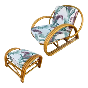 Restored 3-Strand Half Moon Lounge Chair W/ Cobra Back & Ottoman