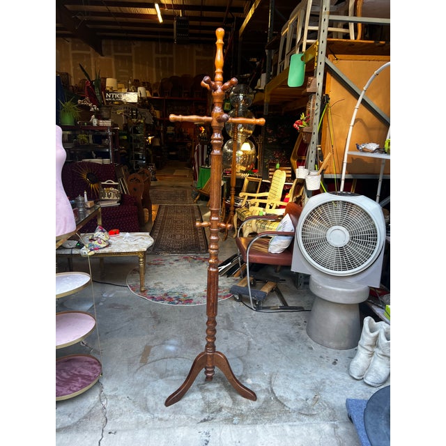 Mid-Century Modern 1970s Tall Vintage Hand Carved Wooden Coat Rack For Sale - Image 3 of 9