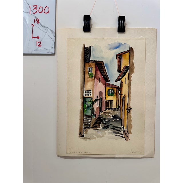 Paper Henry Emil Salloch Original Watercolor on Paper via Del Pretorio, Barga, Italy. 1970. For Sale - Image 7 of 7