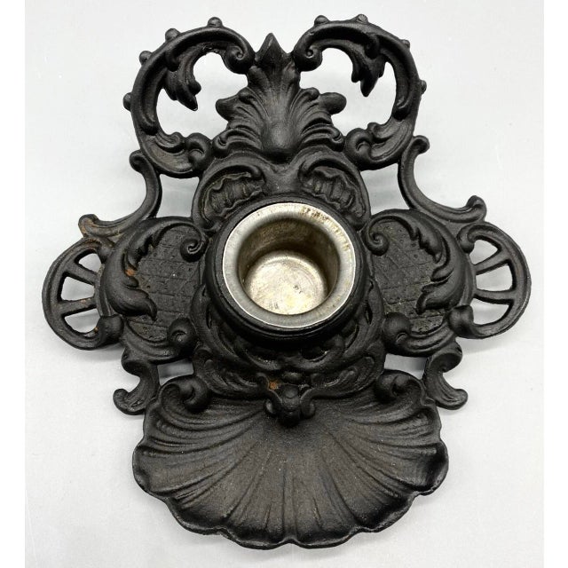 Art Nouveau Vintage Ornate Cast Iron Inkwell For Sale - Image 3 of 12