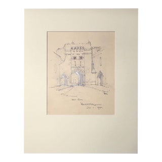 Antique Matted 1920s Walter Church English Landscape Pencil Drawing, Winchester For Sale