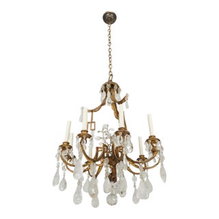 Vintage French Rock Crystal Wrought Iron Chandelier - Restored For Sale