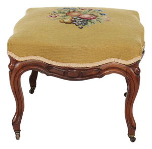 Antique Rococo Revival Rosewood Footstool With Floral Needlepoint C1890