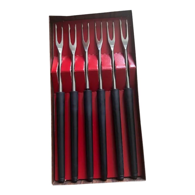 Vintage Spring Brand Swiss Fondue Forks Set of 6 in Box For Sale